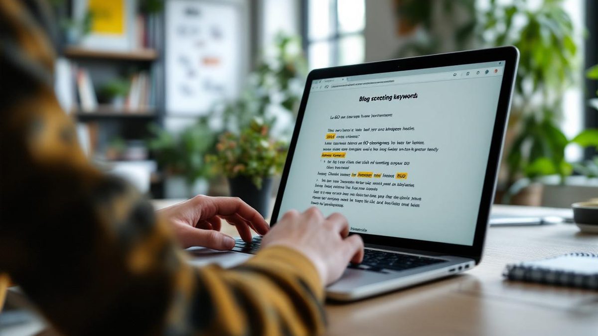 A person creating quality content for SEO in a bright office.