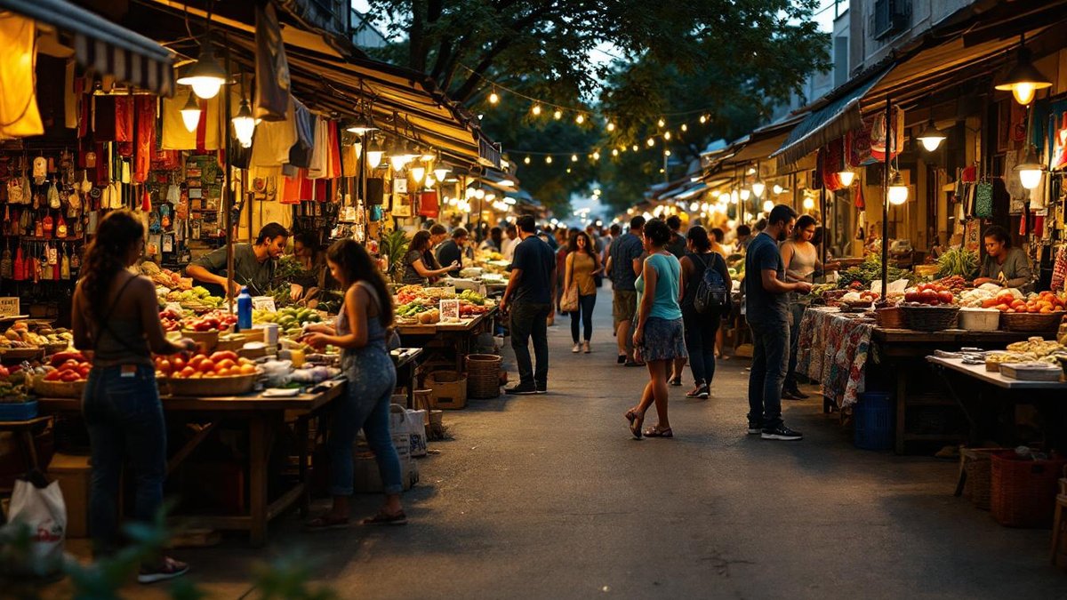 Houston street market at dusk, showcasing authentic ecommerce experience