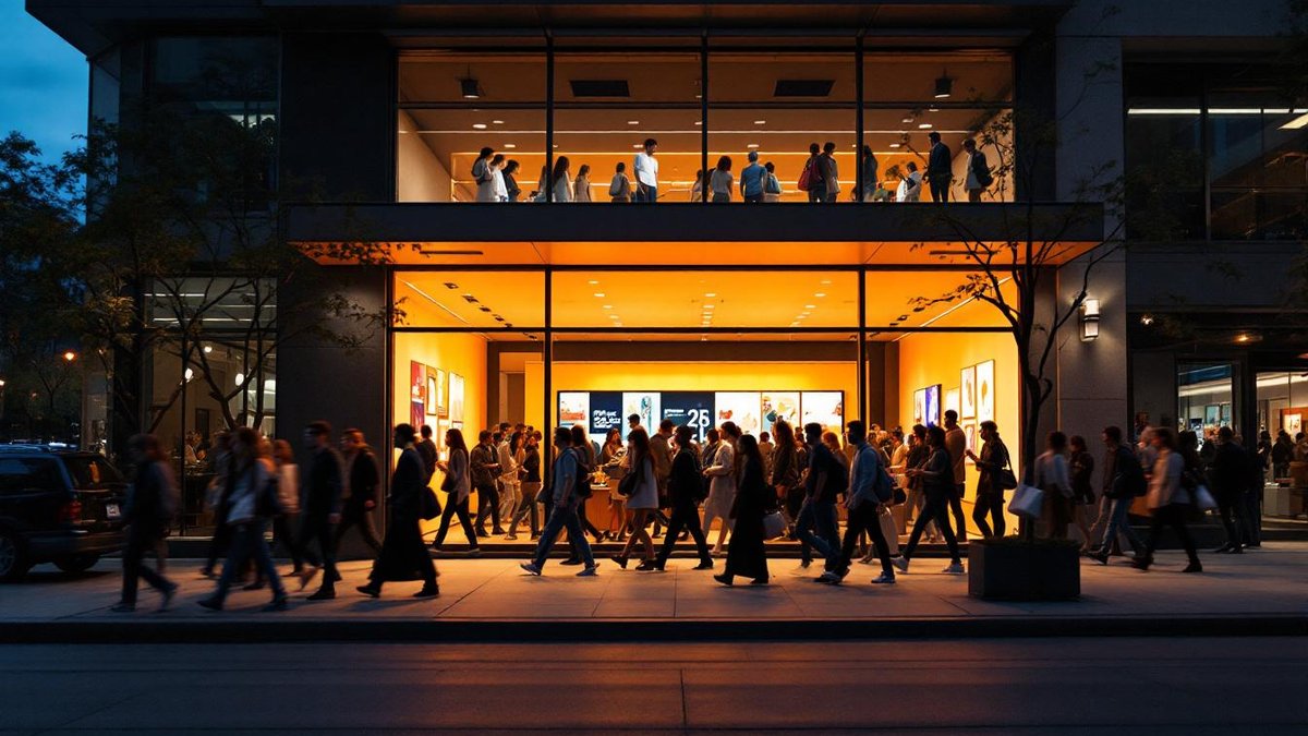 Ecommerce web design in a Houston storefront at dusk