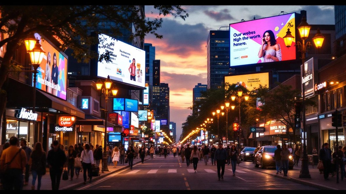 Houston street with digital billboards showcasing great websites
