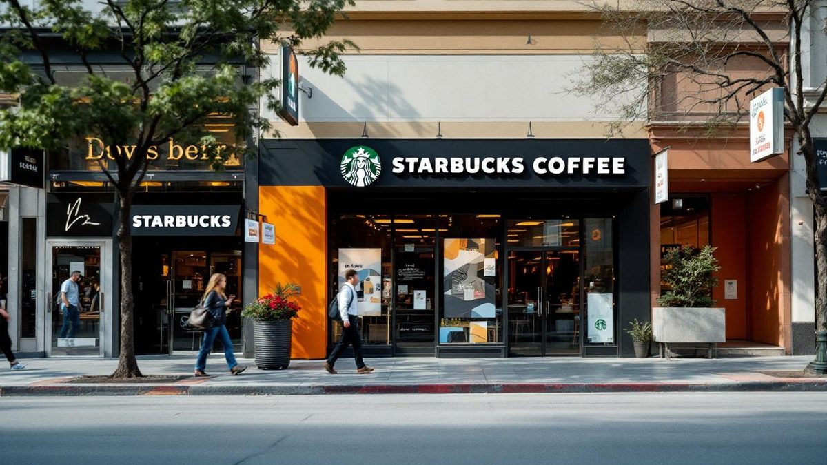 Houston street showcasing various businesses with consistent branding elements.