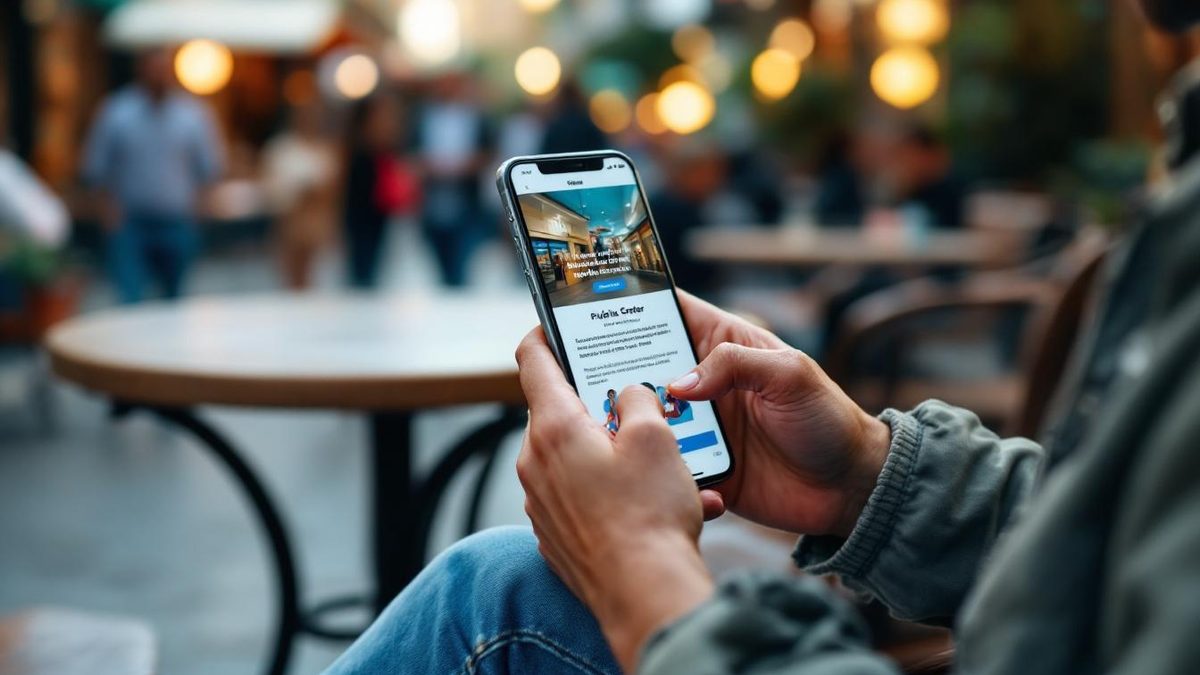 Person checking a mobile-optimized email from a fitness center at a café.