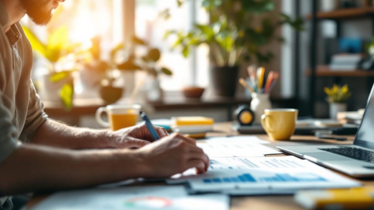 Designer prioritizing user experience while working on a website mockup in a modern office.