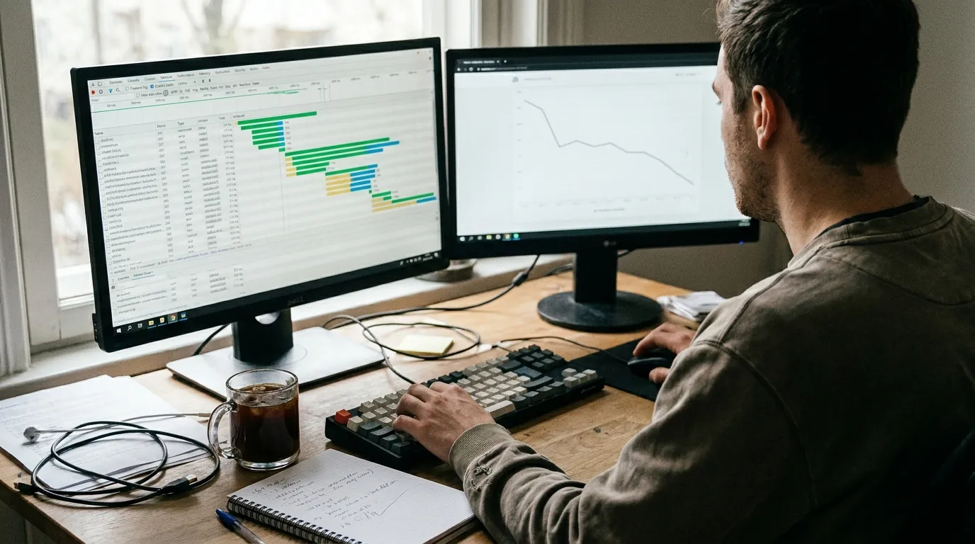 A developer reviewing browser performance tools while fixing website load times