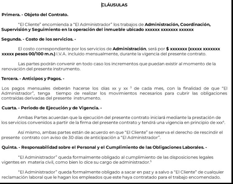 Cláusulas del contrato el administrador de condominios