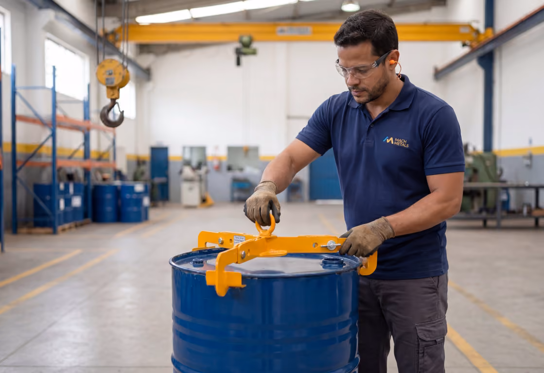 Seu sistema mecânico de travamento automático por três pontos realiza o agarramento diretamente pela borda superior do tambor.