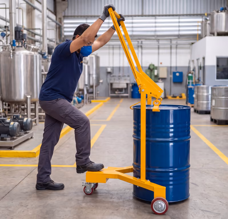 Elevação manual com catraca de travamento. Fabricado com aço carbono de alta qualidade e estrutura projetada para uso constante em ambiente industrial.