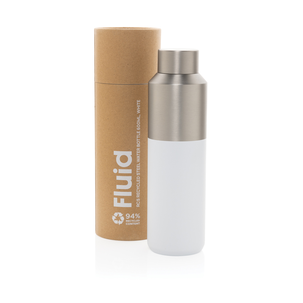 Steklenička za vodo Fluid iz recikliranega jekla s certifikatom RCS, 600 ml