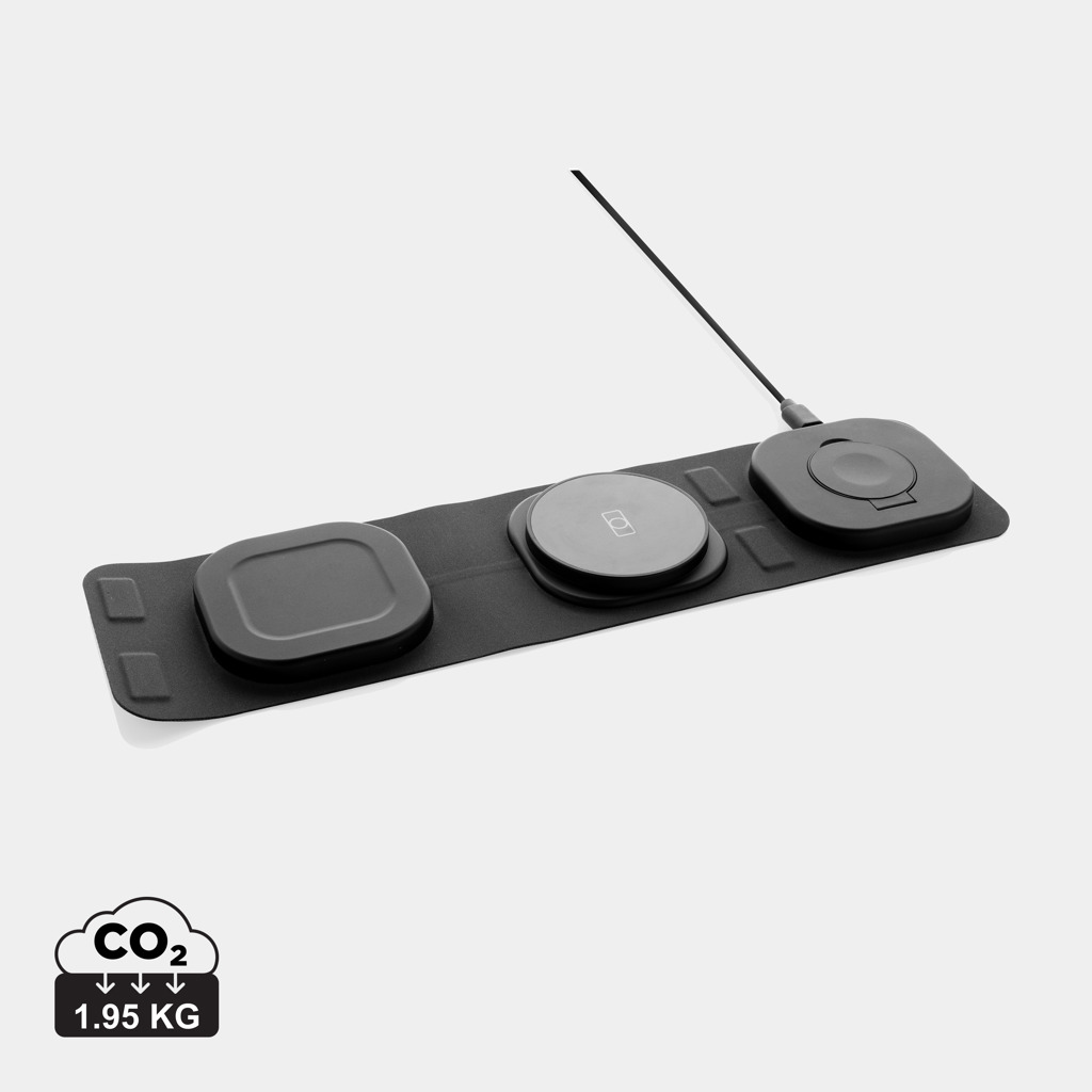 Swiss Peak RCS reciklirana plastika 3-v-1 brezžični potovalni polnilec 15W