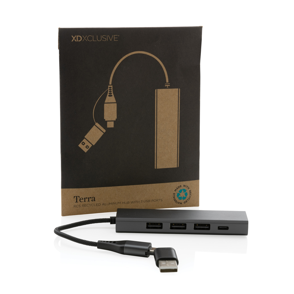 Terra RCS reciklirano aluminijasto vozlišče s 3 USB vhodi