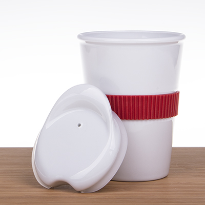 Porcelanasta skodelica s pokrovom 350 ml, logotip