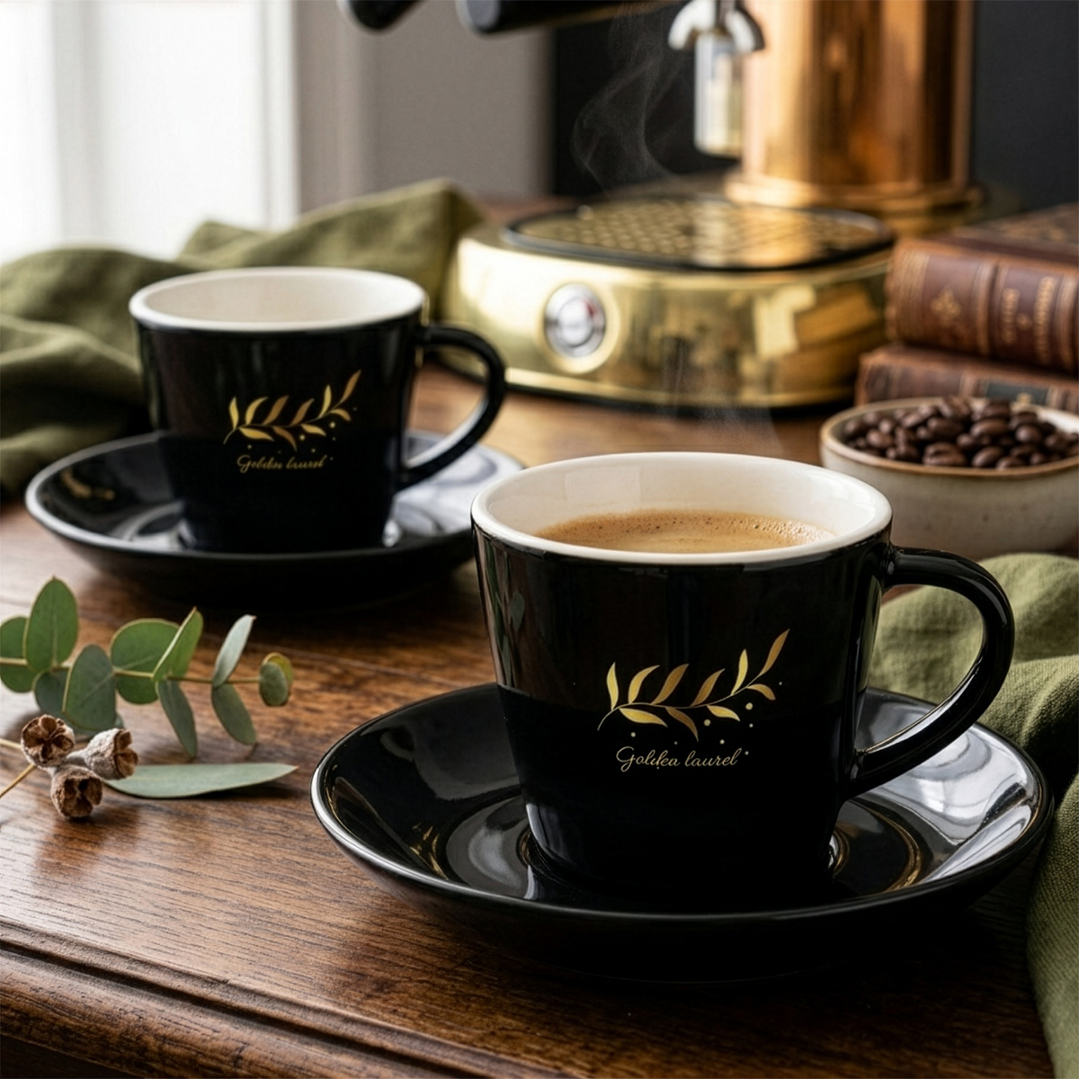 Črna porcelanasta skodelica z logotipom | Toaster darila