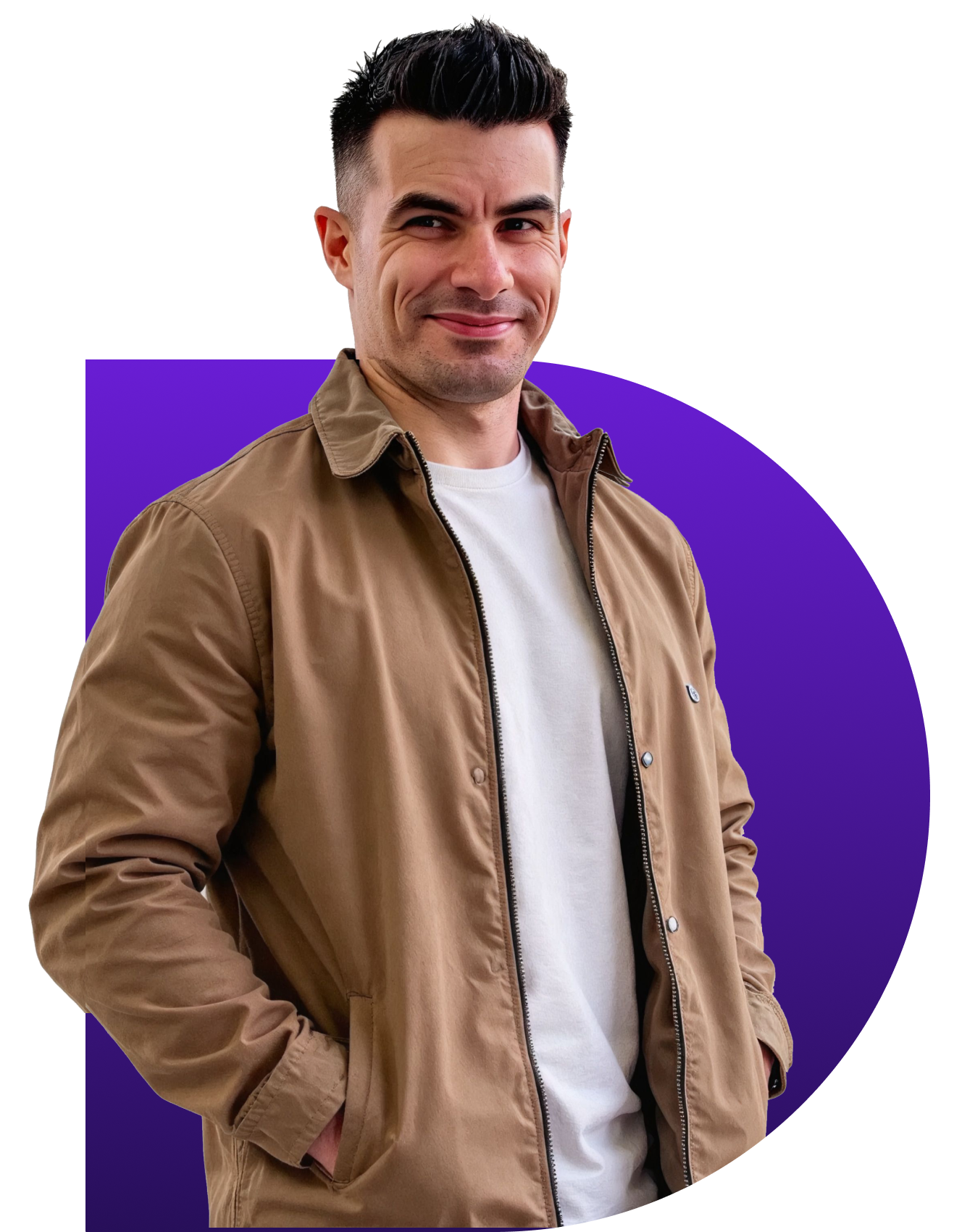 Profile picture of Chris young in a D-shape coloured in a gradient purple
