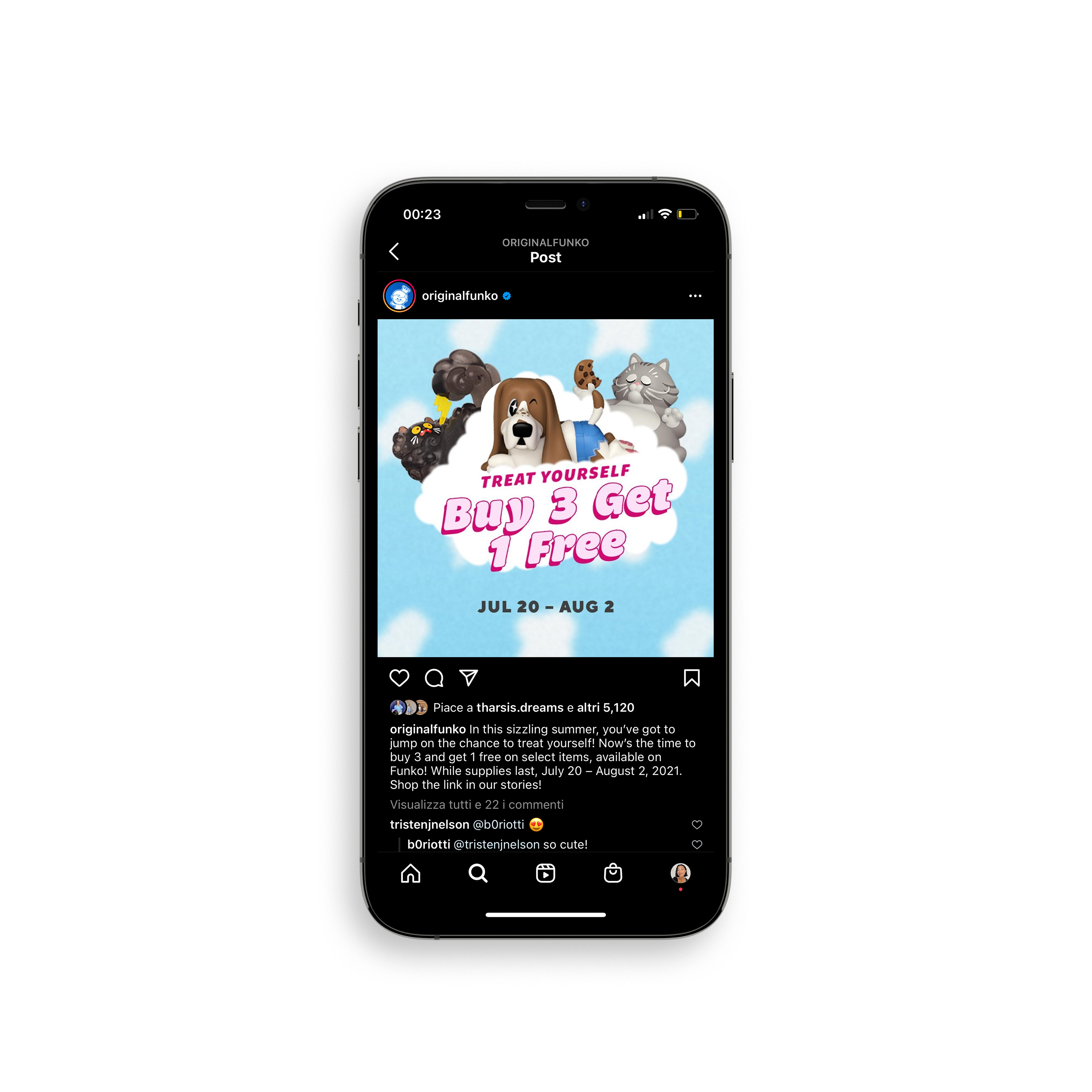 Funko Instagram showcasing a social post as the treat yourself campaign