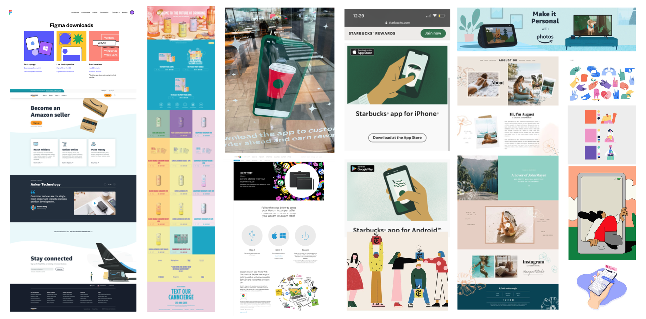 A Moodboard of the different imaging and page structures that inspired my redesign