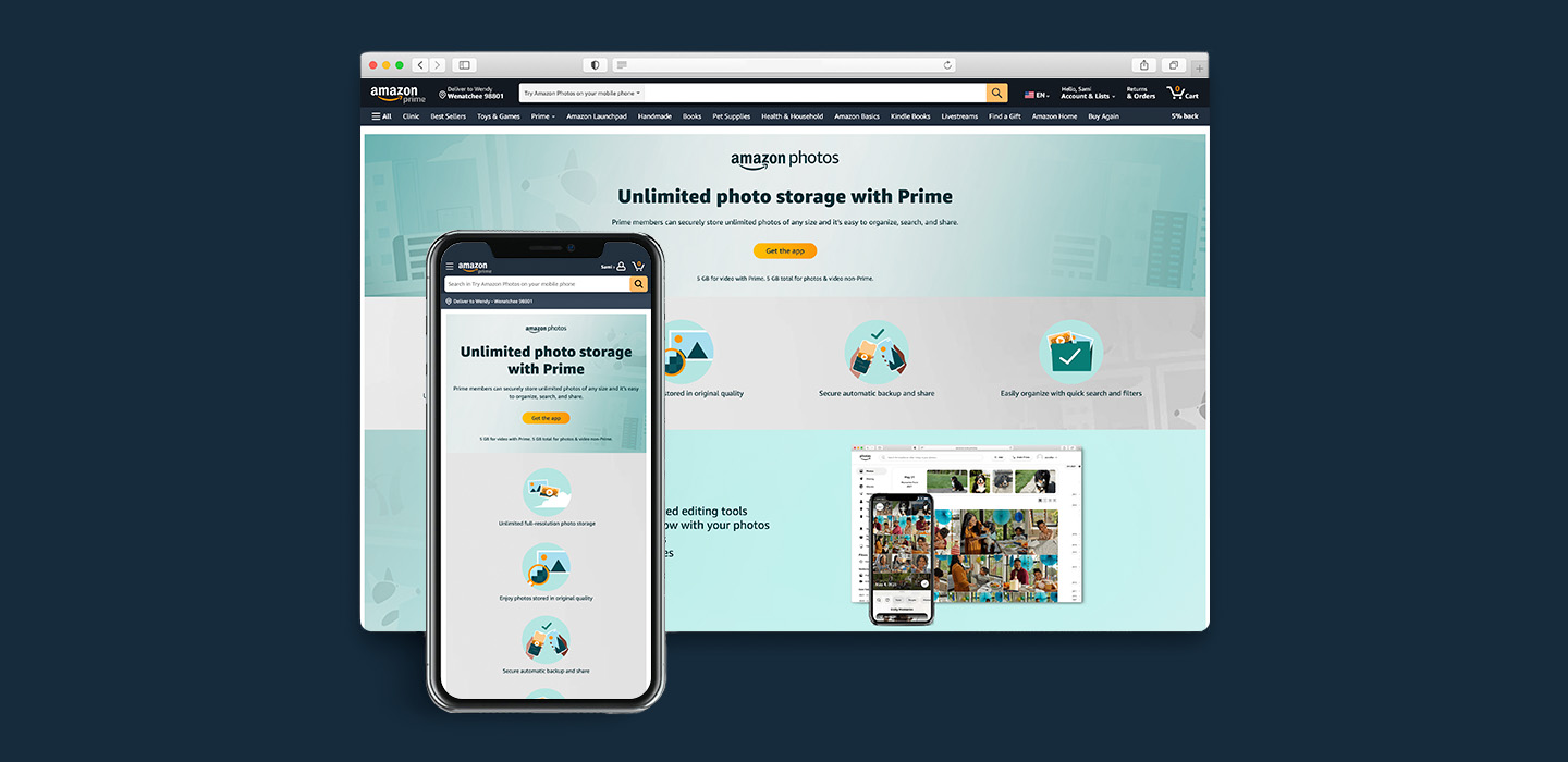 Desktop browser and mobile view of the Amazon Paid Search Landing Page