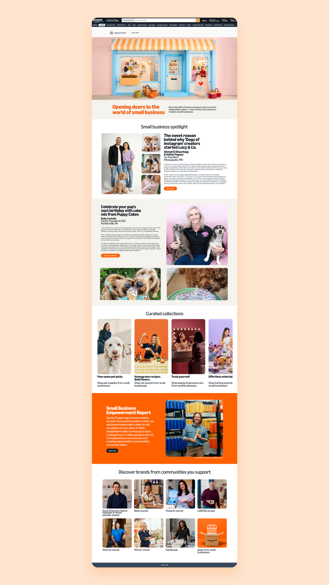Full screenshot of the information and creative on the Support Small page