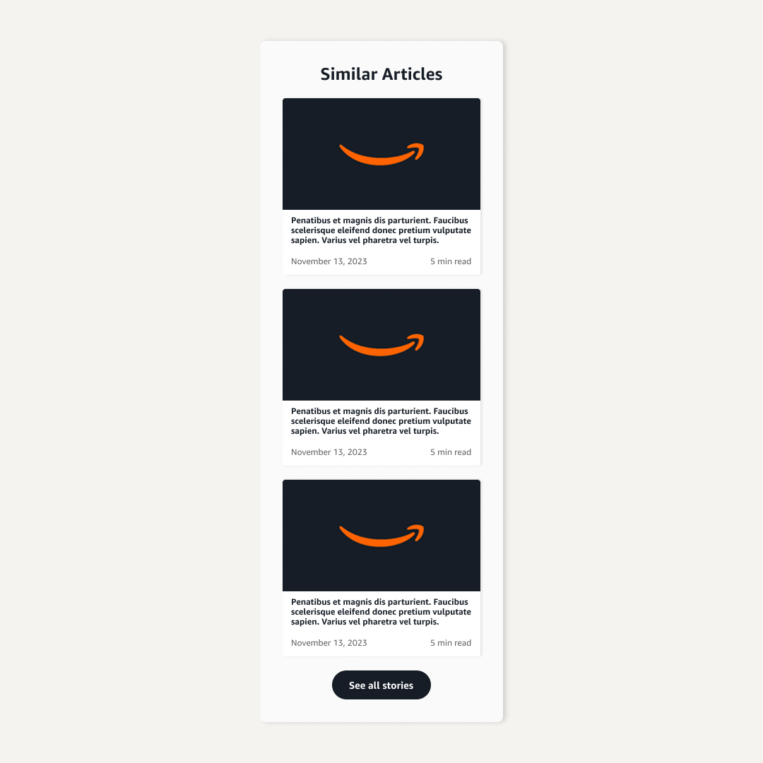 Similar article component with three featured article cards