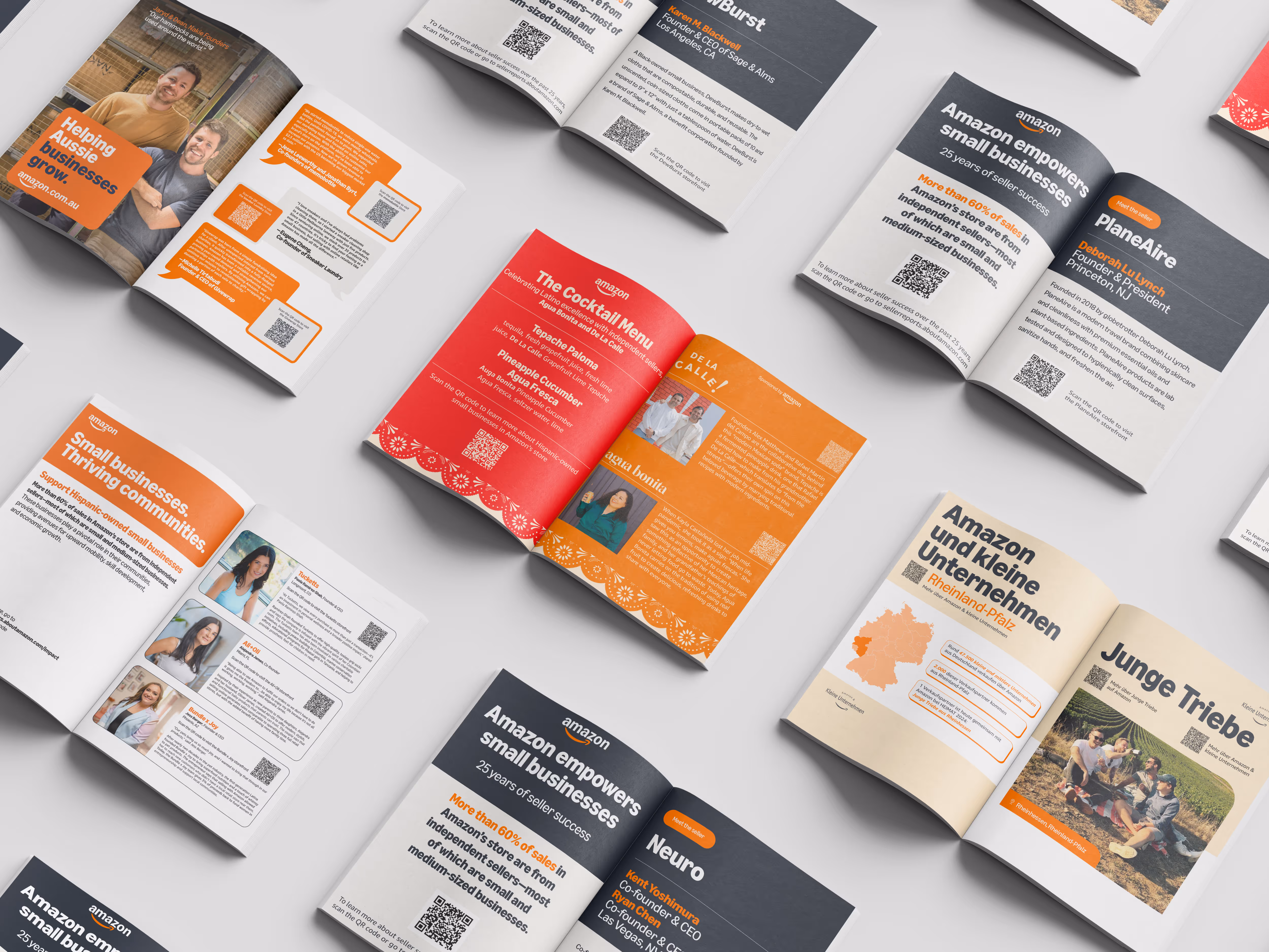 multiple page spreads with varying levels of visual layouts