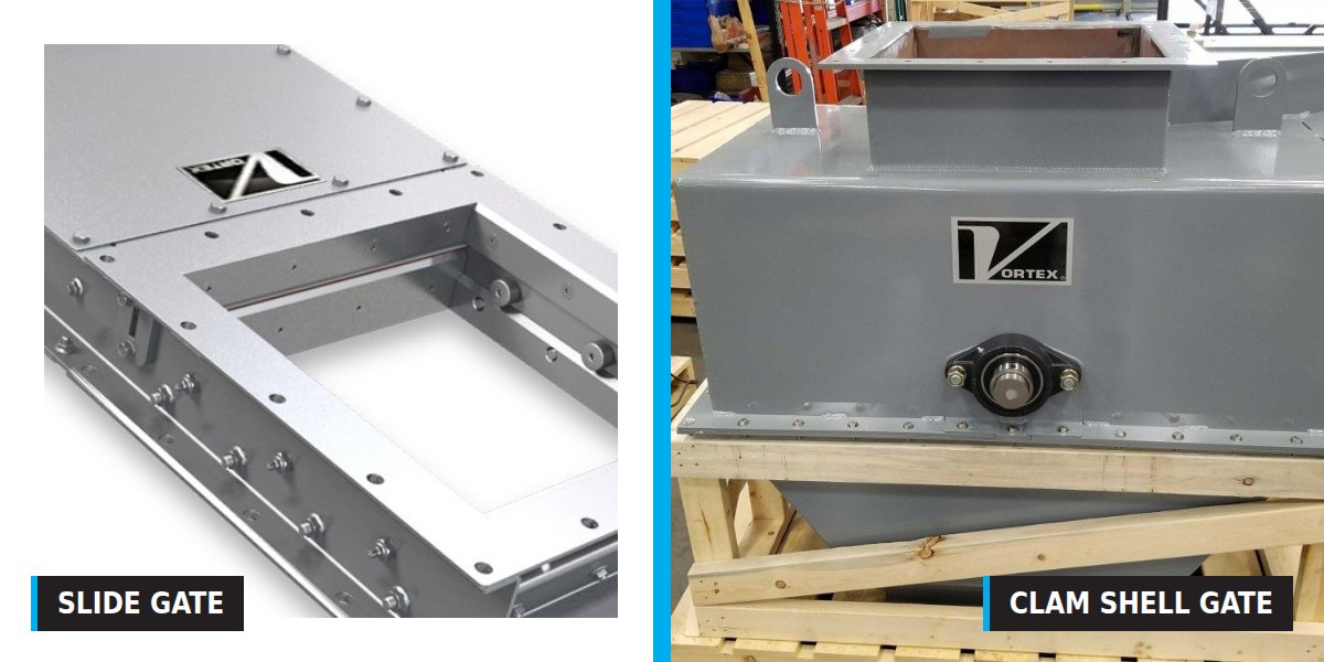 Vortex Titan Slide Gate beside a Vortex clamshell gate