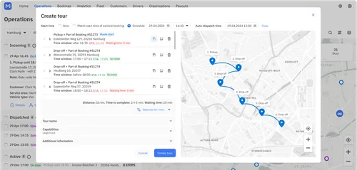 Operations dashboard with tour builder popover