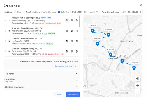 Operations dashboard with tour builder popover