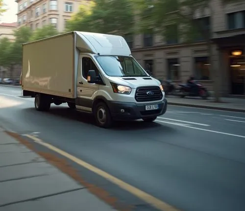 Delivery Truck driving through the city