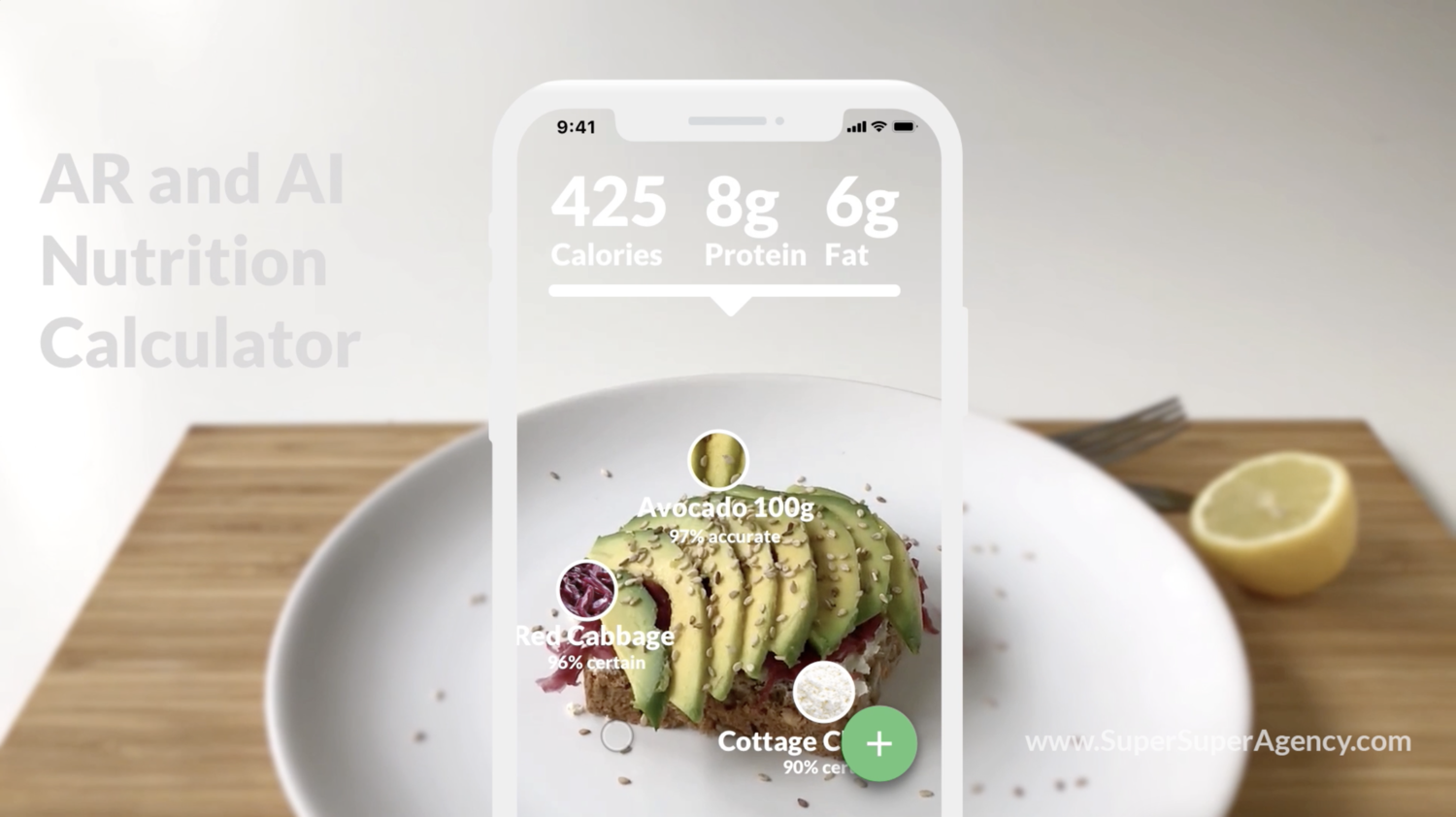  After it has done recognizing your meal, the app calculates your calories, protein, or other things your decided you to keep track and shows you a calculation, preview of your meal and information. 