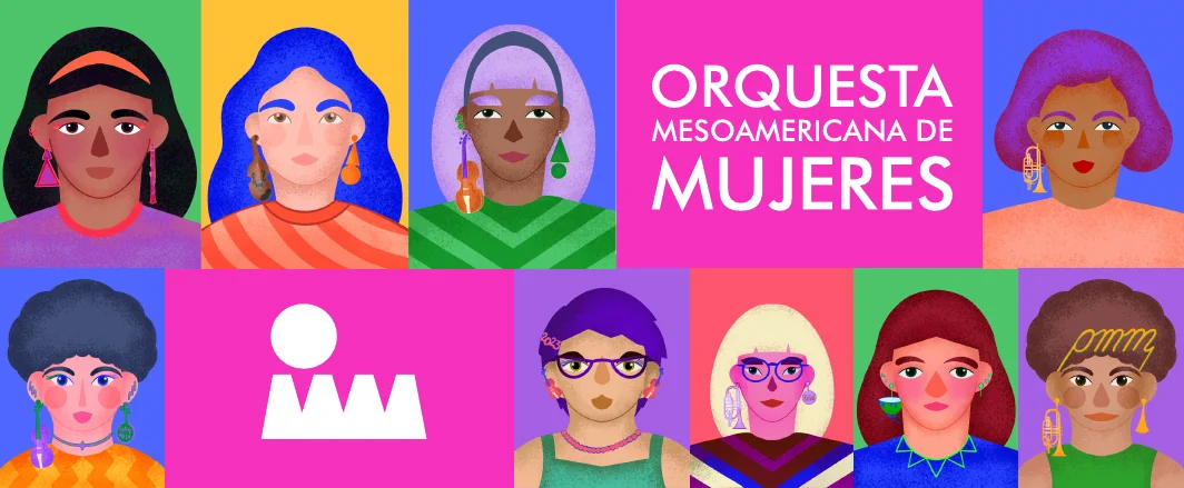 Portada de la OMM con retratos ilustrados de mujeres alrededor del logo.
