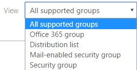 Menu of Office 365 Group Types