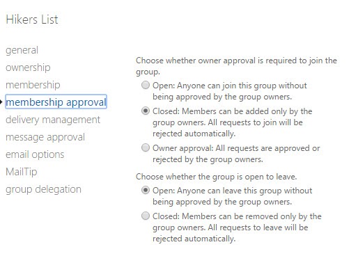 Office 365 Group Membership Settings in Exchange Admin Center