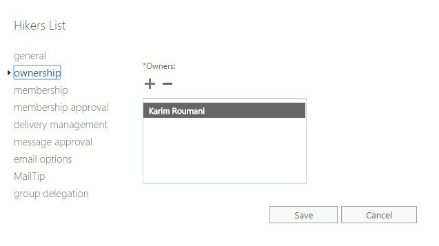 Group Ownership Tab Exchange Admin Center