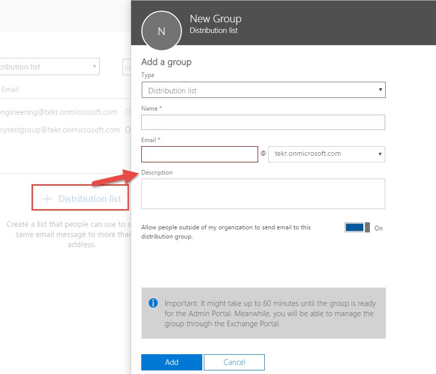 New Distribution Group Group Screen 