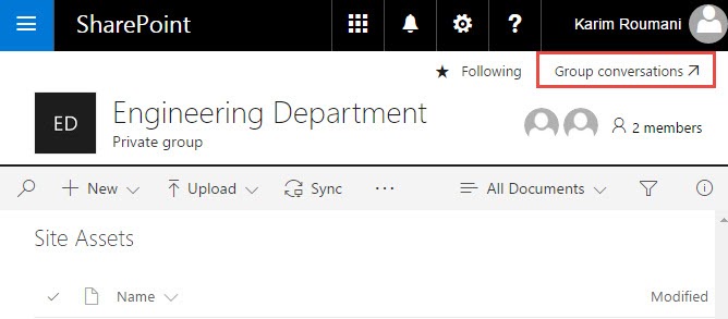 Group Conversations in SharePoint linking back to Office 365 Group Page