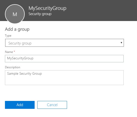 Office 365 Admin Center Security Group Settings Add a Group