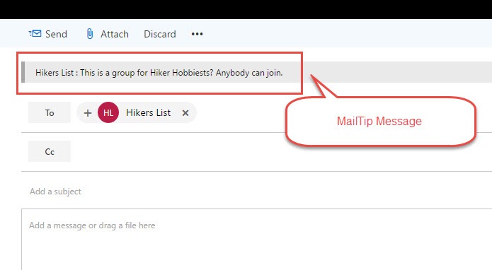 MailTip for Groups as they appear in Outlook and Exchange.