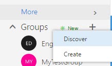 Office 365 Group Discover Menu