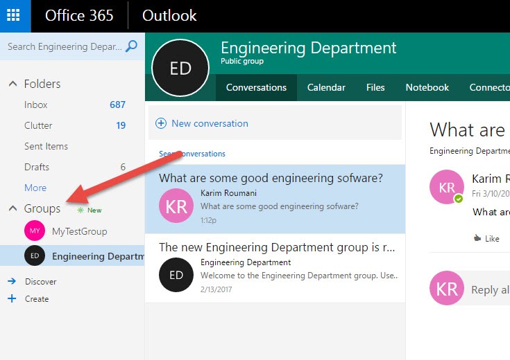 Office 365 Groups Showing in Left Menu of Outlook