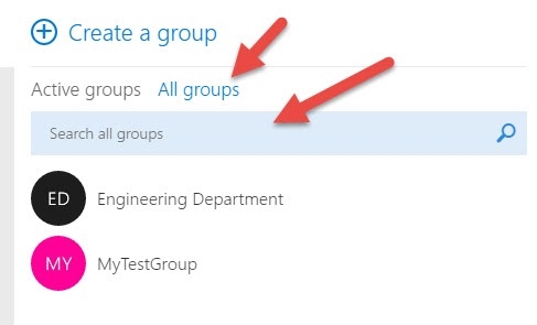 List of Office 365 Groups in Outlook after Clicking Discover