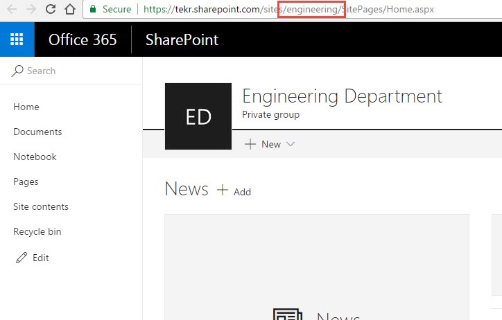 Office 365 SharePoint Site Collection URL