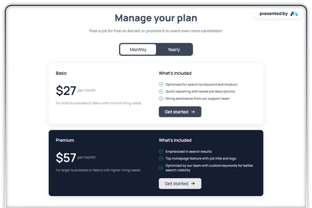 AeroKit UI Pricing02 Table