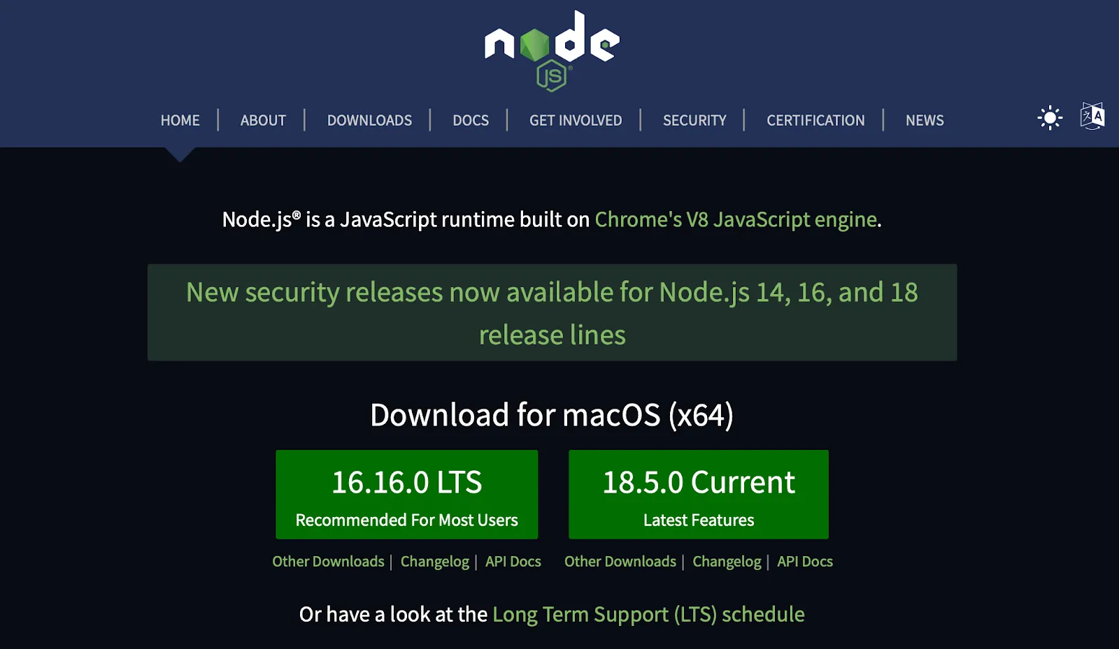Homepage for Nodejs.org