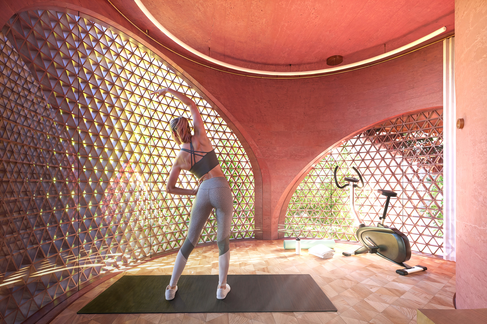 Flex and exercise perspective of the Miami Beach House showing Platform 6 as an adaptable room within the platform sequence.