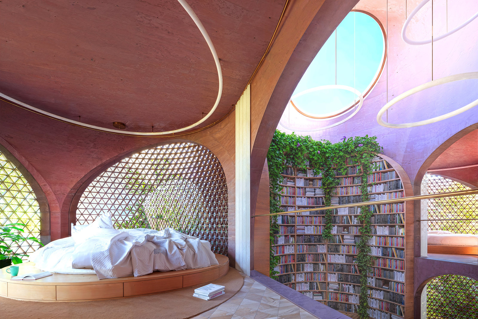 Primary bedroom perspective of the Miami Beach House showing Platform 11 as the main private suite within the sequence