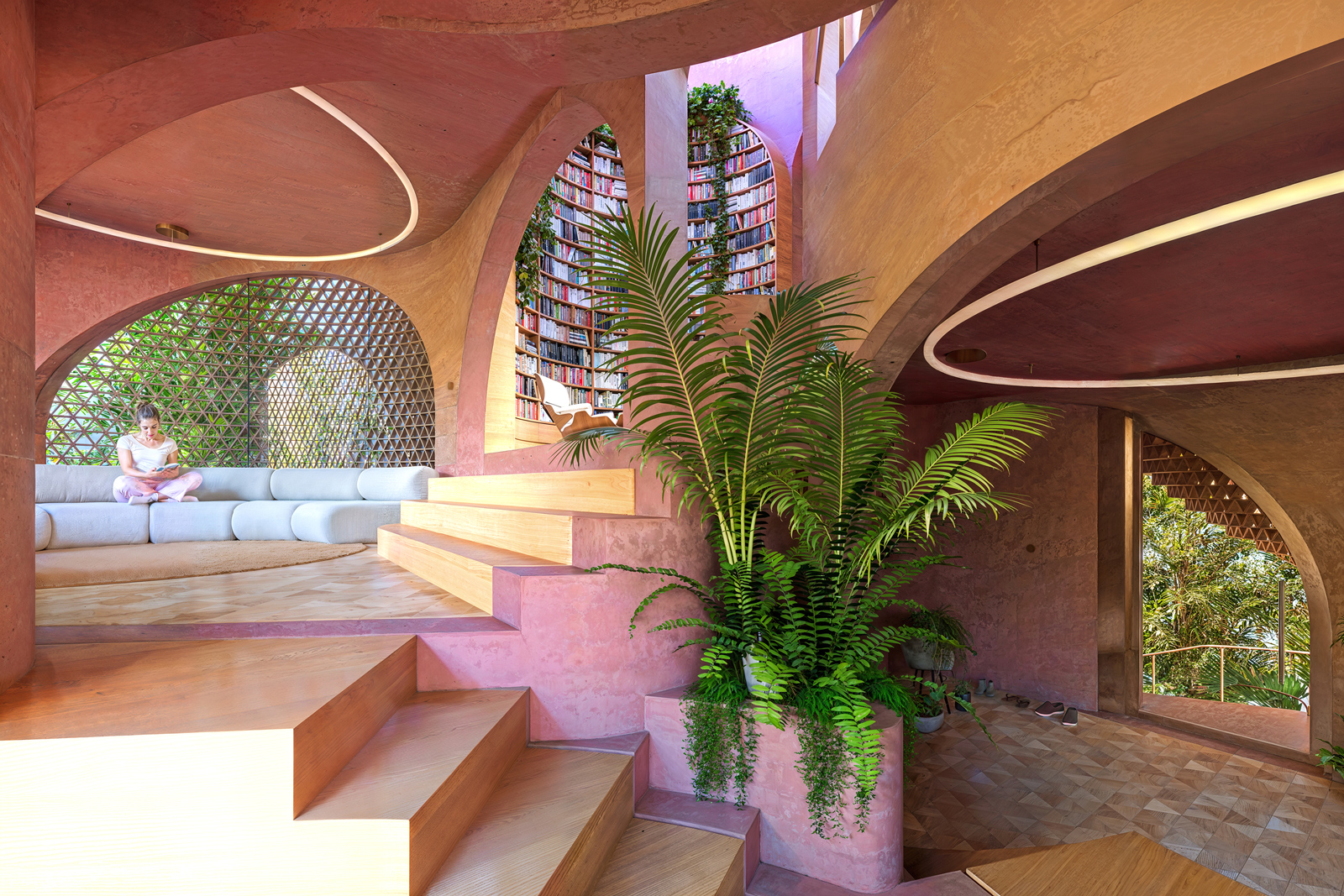 Lounge perspective of the Miami Beach House showing Platform 4 as a relaxed living area within the platform sequence.
