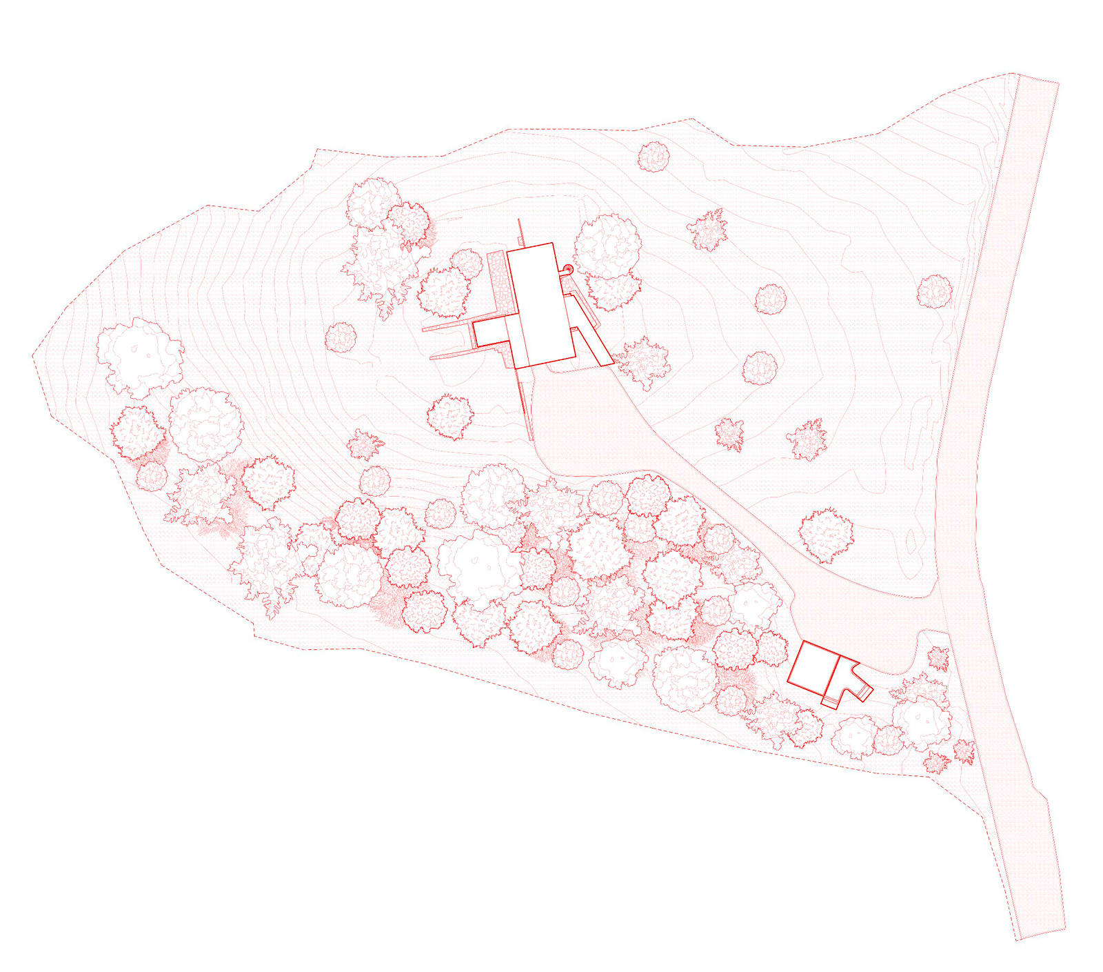 Site plan showing arrival, circulation, and placement of the Gropius House Bathroom.