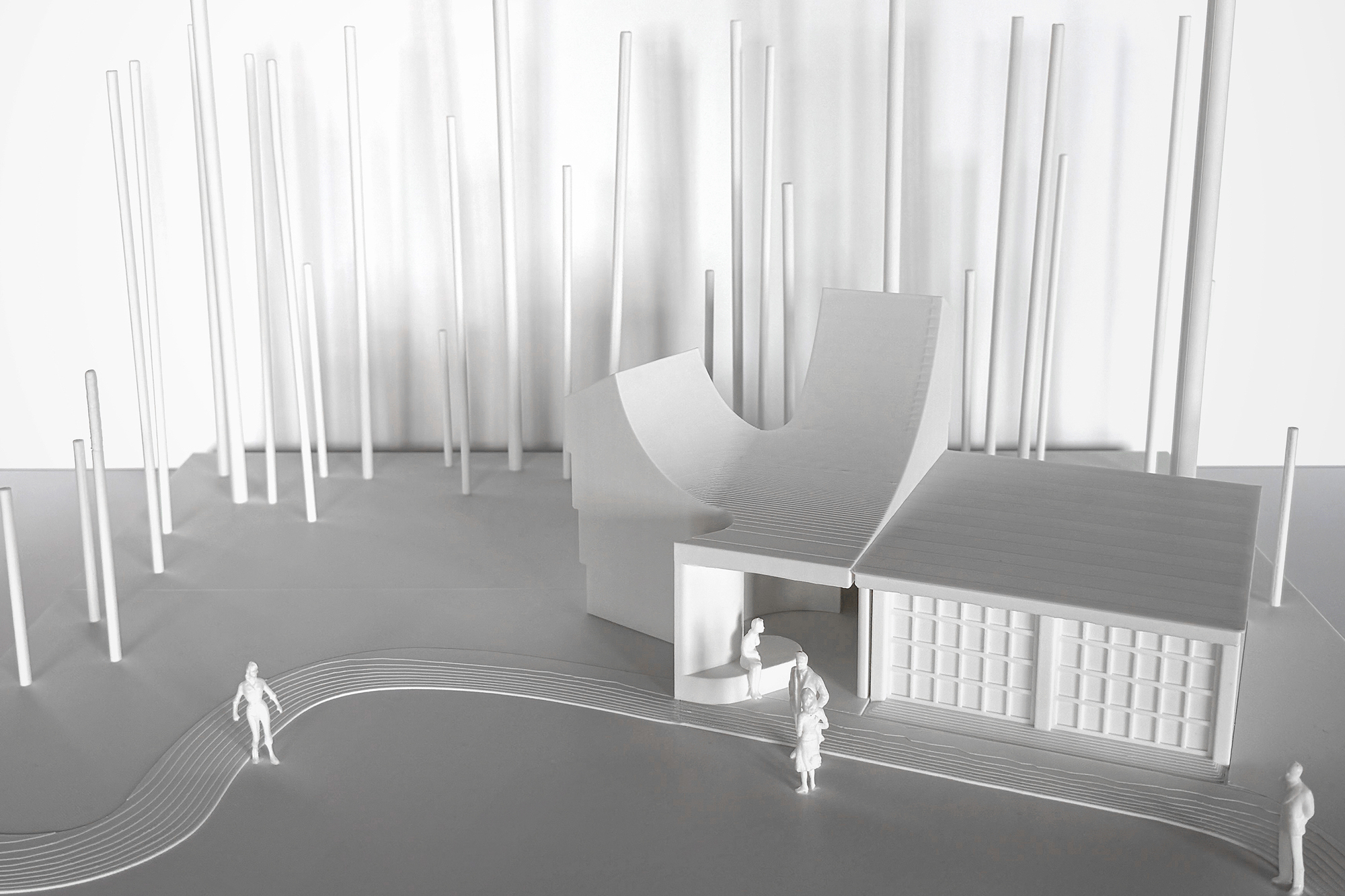 Scale model showing the split tower massing of the Gropius House Bathroom.