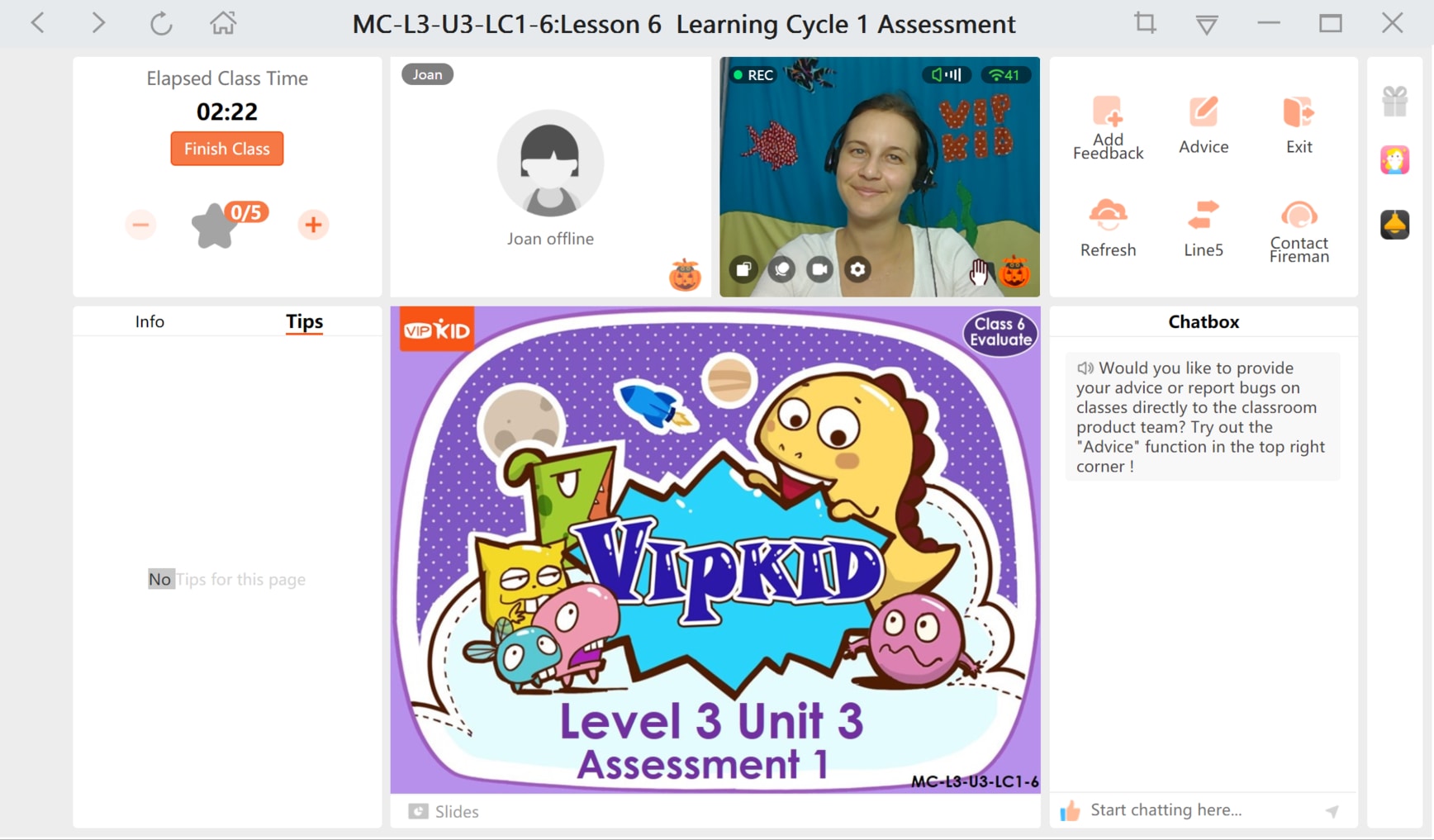 a screenshot of the VIPKID virtual classroom
