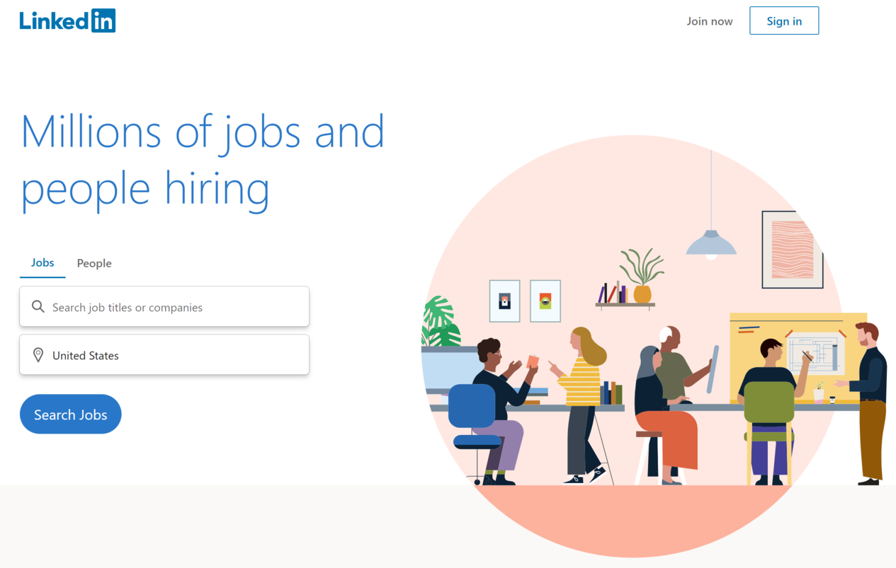 A screenshot of the homepage of LinkedIn to login or sign up