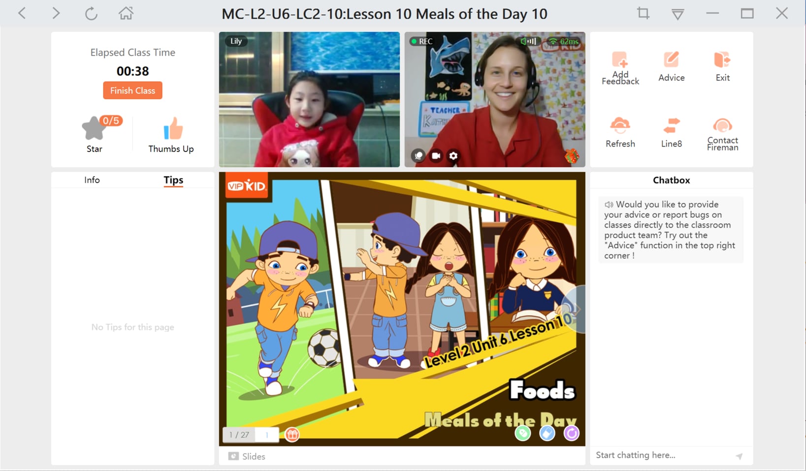 Screenshot of VIPKID virtual classroom